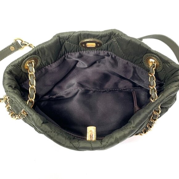 DKNY Quilted Convertible Puffer Bag With Woven Chain Strap - Olive Green 11"x6" - Picture 11 of 16